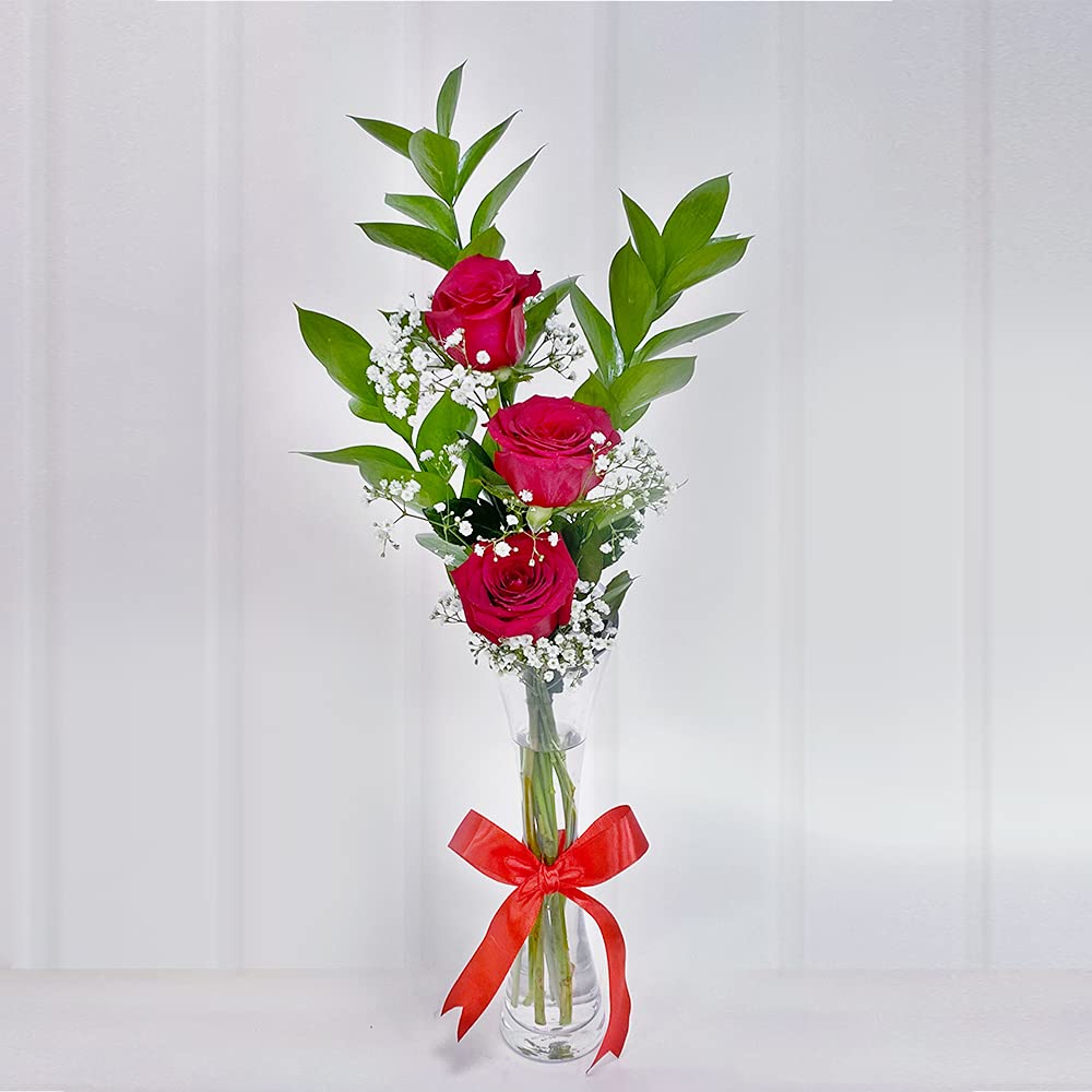 Buy 3 Red Roses Bouquet, Fresh Flowers for Delivery, Vase