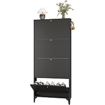 Shoe Cabinet with 4 Flip Drawers, Narrow Shoe Storage Cabinet, Farmhouse Shoe Organizer, Freestanding Organizer with Metal Legs for Entryway, Foyer Black, 4 Door