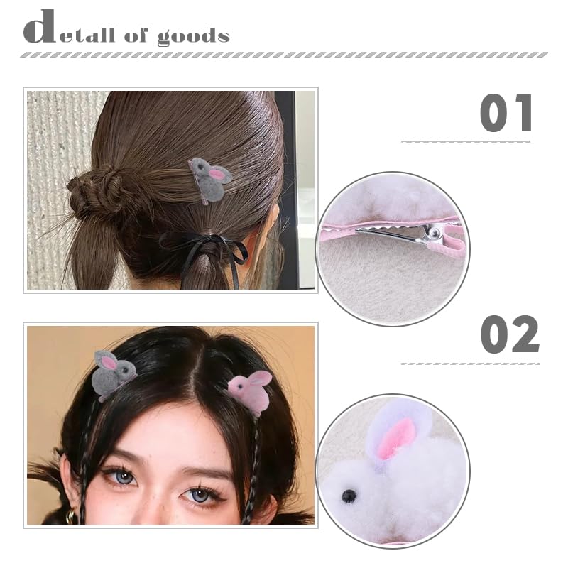 Pinzas de cabello conejito de Pascua peluche lindo accesorios para cabello 6 piezas miniatura 3