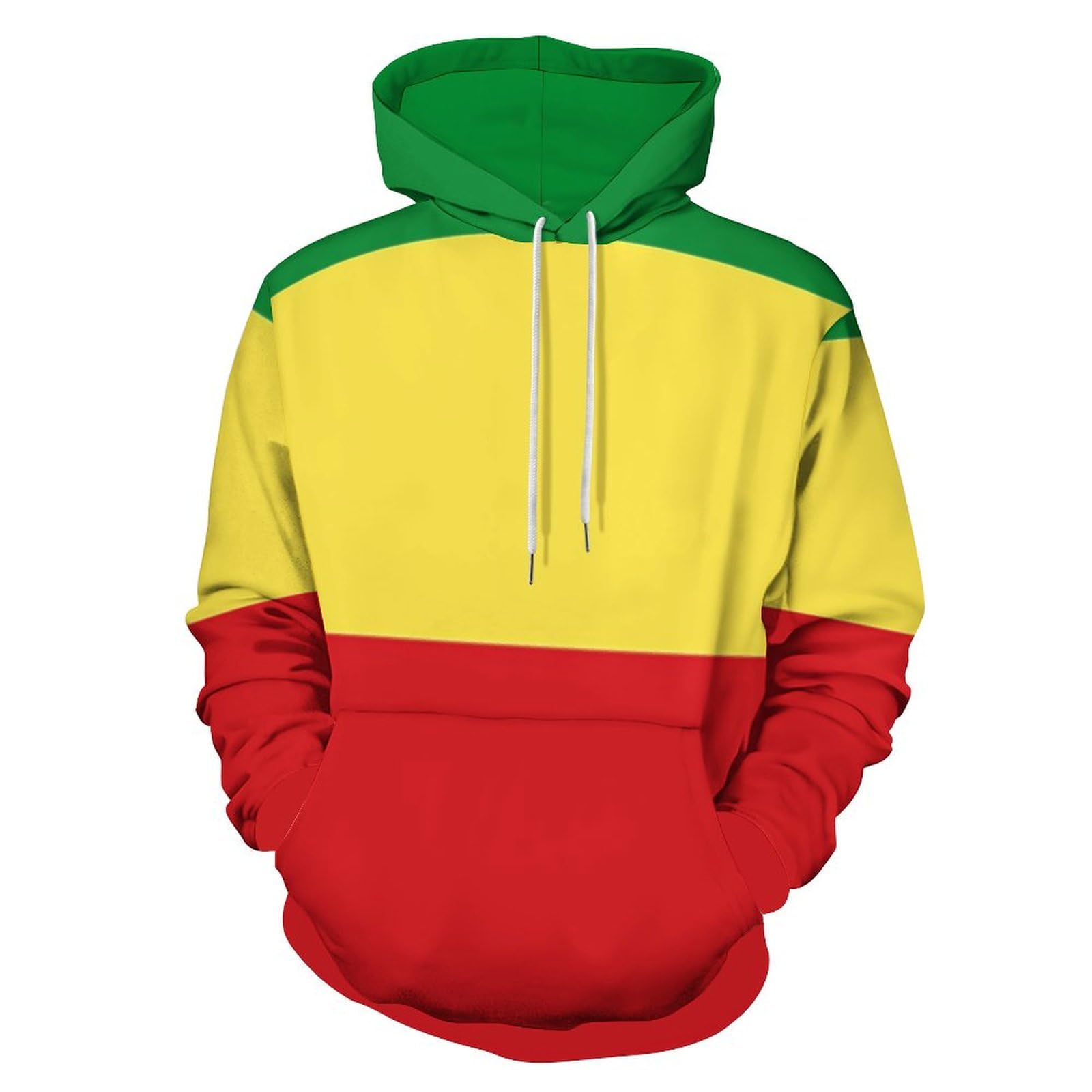WAFICAC Ethiopian Flag Pullover Fashion Street Crew Neck Sweatshirt With Kangaroo Pocket Black
