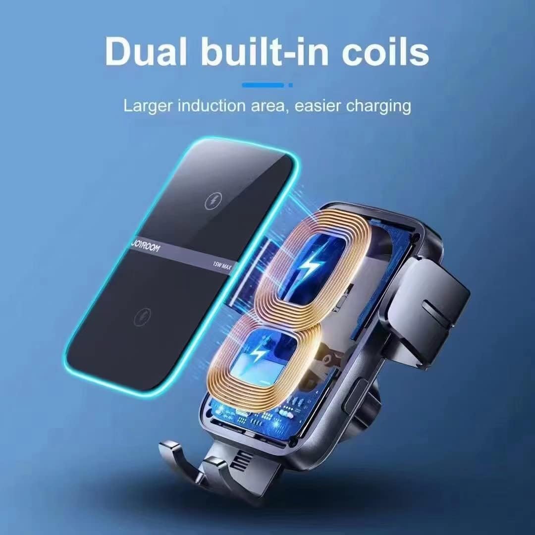 Diagram illustrating the dual built-in coils of the JOYROOM JR-ZS246 wireless car charger for an expanded charging area.