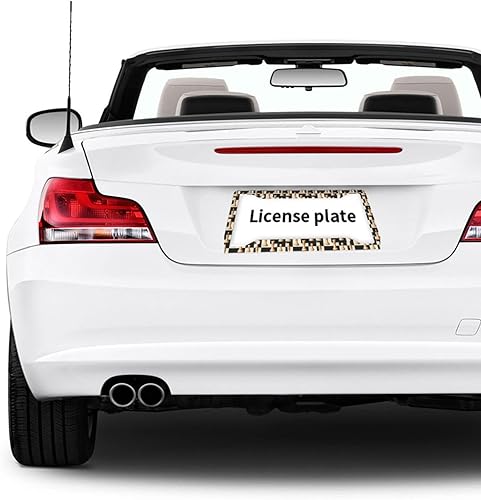 Miniatura 6 de 2 marcos de matrícula de automóvil para mujeres y hombres, cubierta sólida de aluminio con estampado vintage de ajedrez para placa de matrícula para