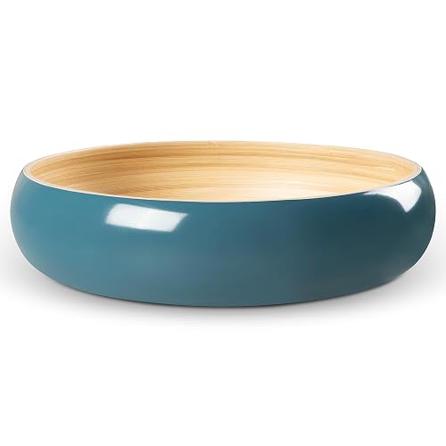 LEXA Bamboo Fruit Bowl for Kitchen Counter 12 Inch Large Round, Navy Blue