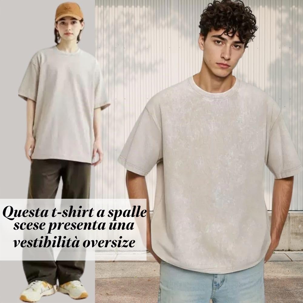 Maglietta oversize da uomo, confezione da 3, in cotone, estiva, retrò, lavata, alla moda, hip hop, vintage, casual
