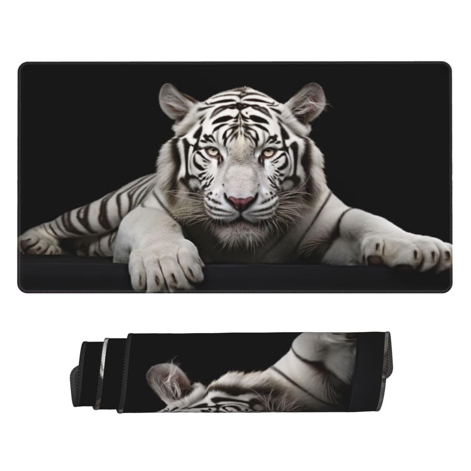 Gaming Mauspad XXL,900 x 600 x 3mm Mousepad Verlängertes Groß Mauspad Schreibtischauflage,Genähte Kanten Rutschfeste Gummibasis,Verbessert Präzision und Geschwindigkeit Home Office Weißer Tiger L-1858