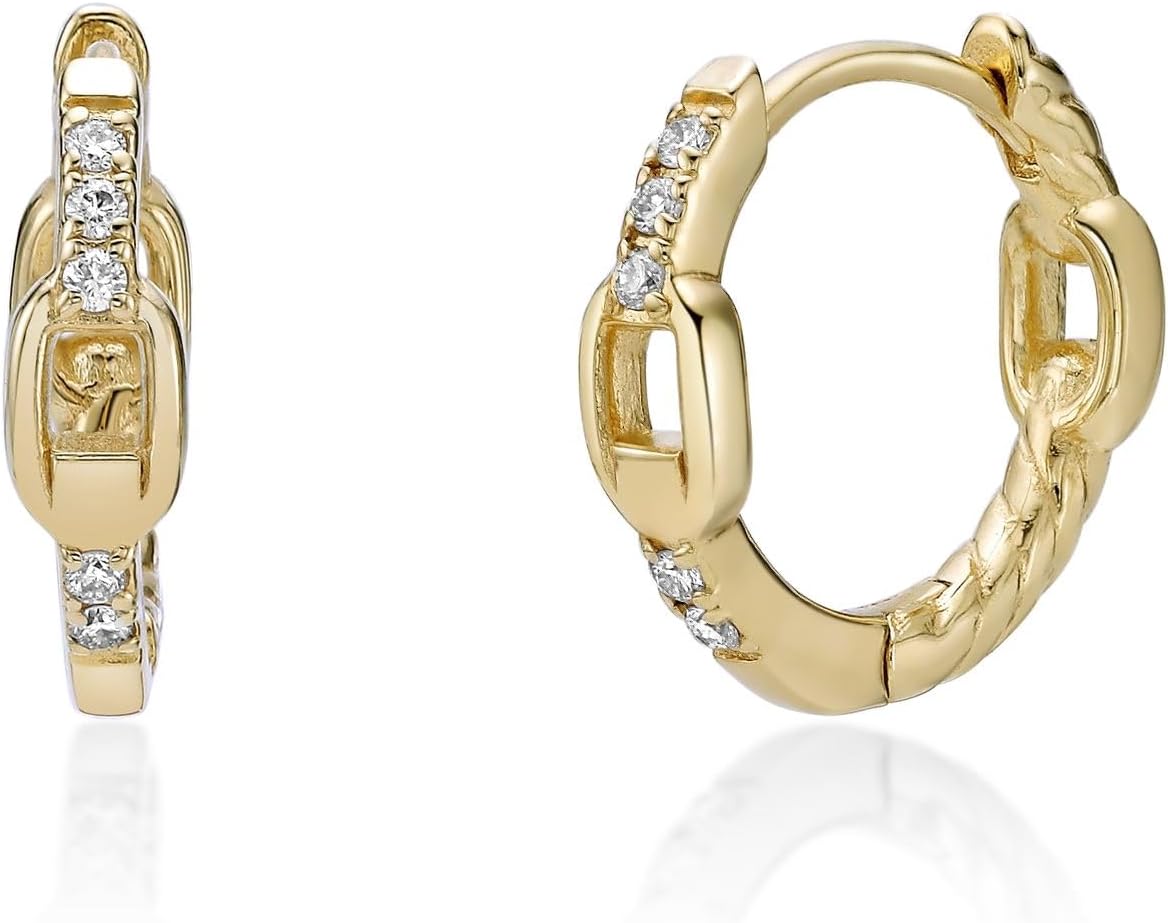 Lavari Jewelers Lab Grown Diamond Chain Link Hoop Earrings for Women - 18k Yellow Gold Plated 925 Sterling Silver Earrings for Her (F-G, VS1-VS2, 0.09 cttw) Hypoallergenic Snap-In Hinged Hoops - Image 5