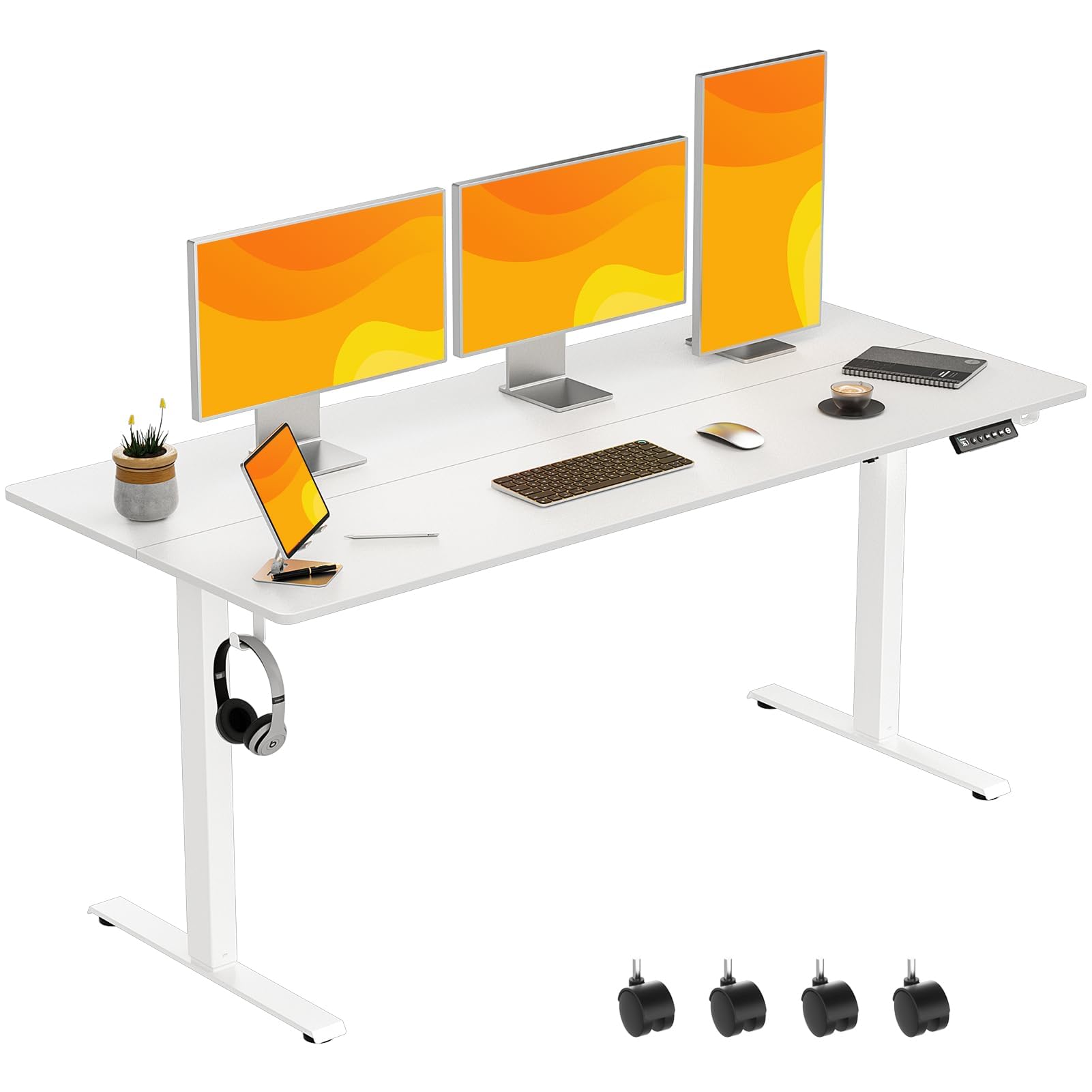 63 x 28 Inch Electric Standing Desk Adjustable Height, Sit Stand Desk, Stand up Desk for Home Office, Computer Workstation (Spliced Desktop,White)
