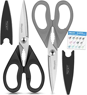 All Purpose Kitchen Scissors, Kitchen Shears with Protective Sheath Durable Stainless Steel Sharp Scissors, Dishwasher Safe, Soft Grip Handle for Cooking Food Herb Pizza Salad Seafood, 8.5 Inch