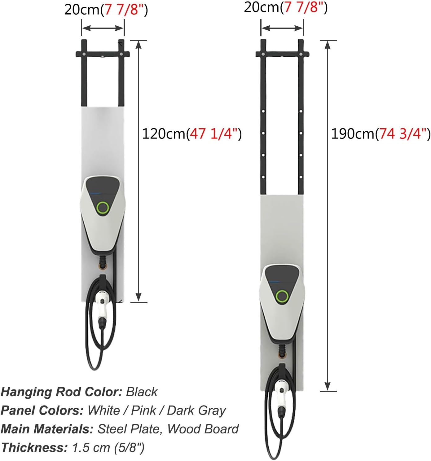 Universal EV Charger Stand with Hook, Top Mount Electric Vehicle Charging Station for Garage & Community, Durable Dark Gray Pedestal for Easy Cable Management
