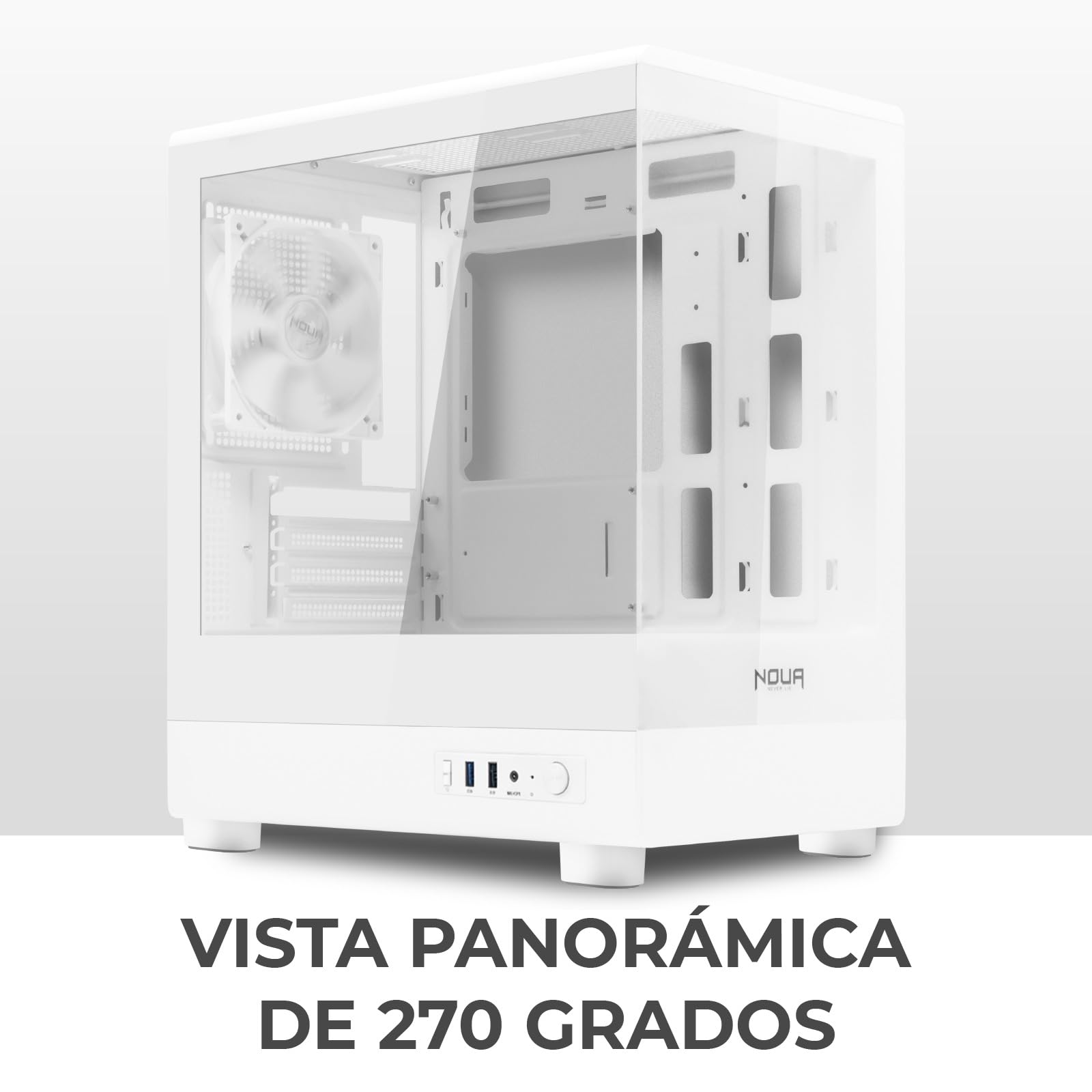 Noua Fobia LH200 - Caja PC Gaming Micro-ATX, Ventilador Blanco de 120 mm, Torre Micro para Ordenador, Doble Cristal Templado panorámico, Blanco