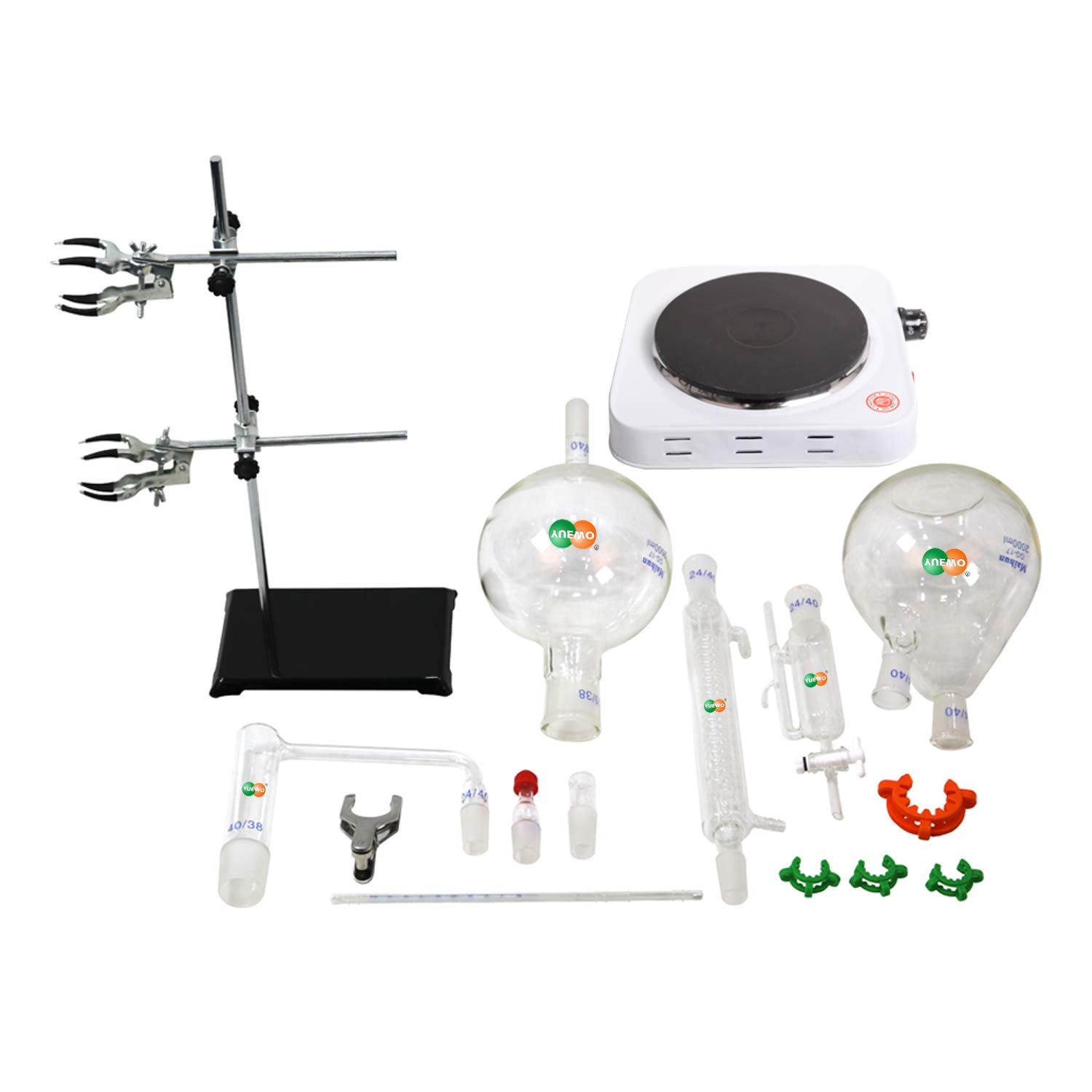 Kit De Destilación De Aceite Esencial De Laboratorio Purificador De Destilador De Agua DIY Conjunto De Productos Químicos Esenciales para El Hogar con Estufa Caliente