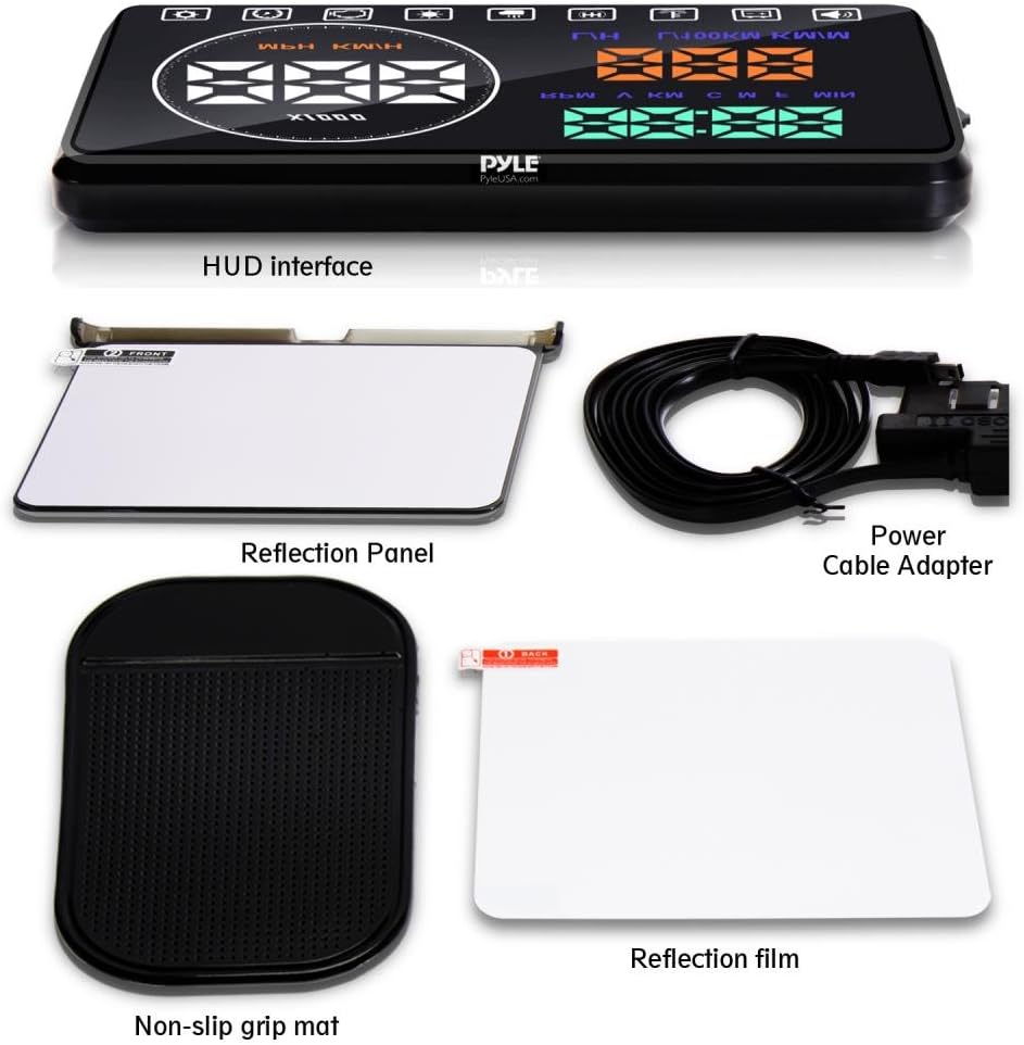 Pyle Universal 5.5’’ Car HUD Head-Up Display Windshield Screen Projector Vehicle Speed & Diagnostic Monitor System Plug & Play OBD2/EUOBD Water Temp, Voltage, Fuel Indications & More (PHUD18OBD)