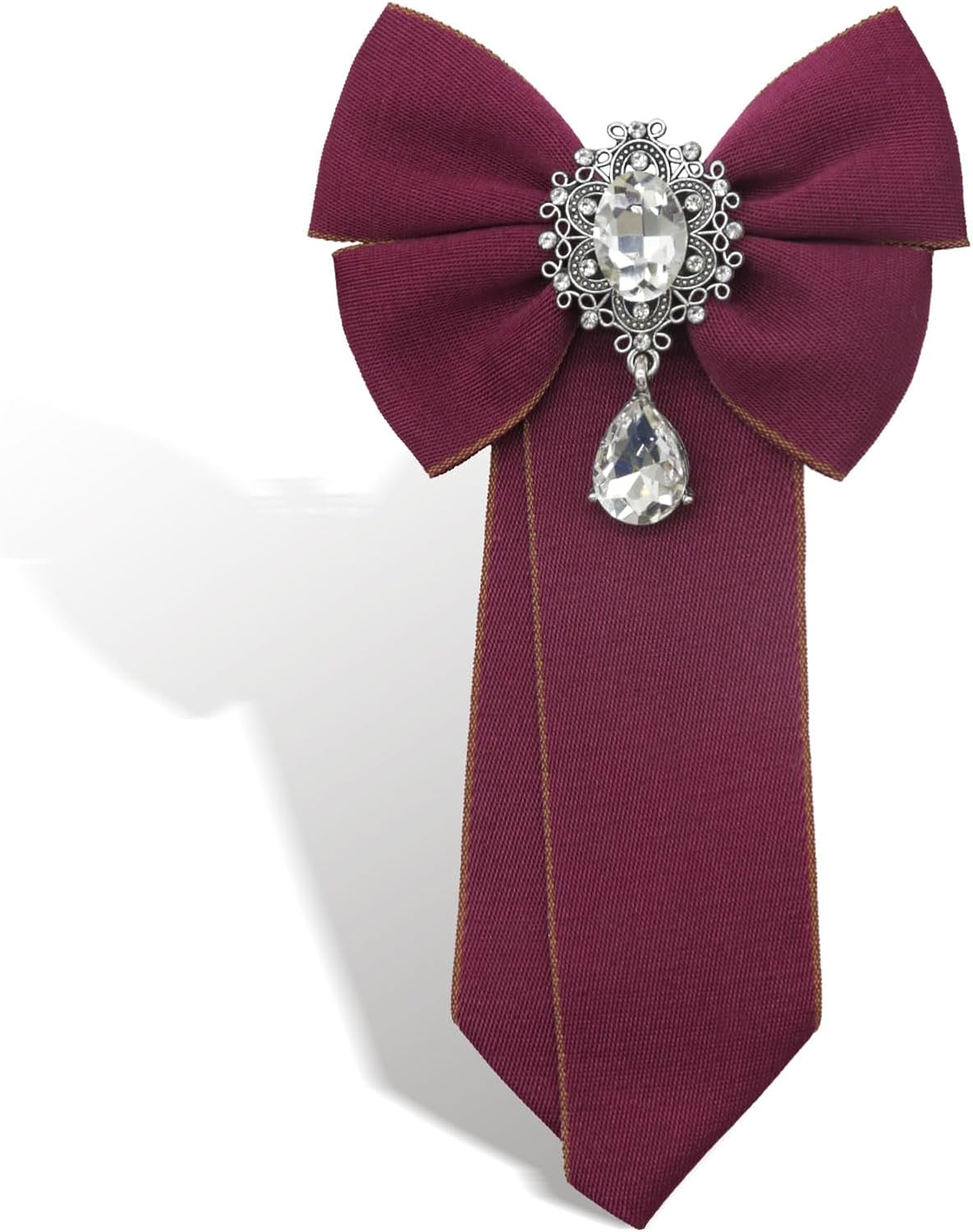 Bow Tie for Women Rhinestone Decor Womens Bow Tie for Dress Shirt | Rhinestone Decor, Teardrop Pendant, Contrast Trim, 8" X 3.9", Clip-on Bow Tie, Polyester Fabric, For Wedding Prom Wear