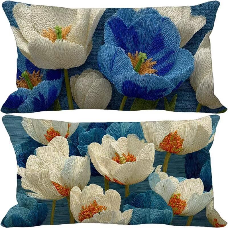 Housses de coussin 70x90 bleu imperméables lot de 2 pour jardin