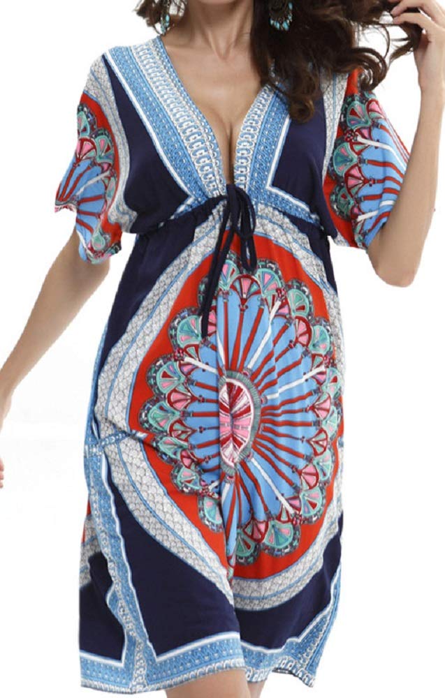 UMIPUBOVestido de Playa Mujer Suelto Pareos Playa V-Cuello Camisolas y Pareos Bikini Traje de Baño Cover up Tunica Talla Grande
