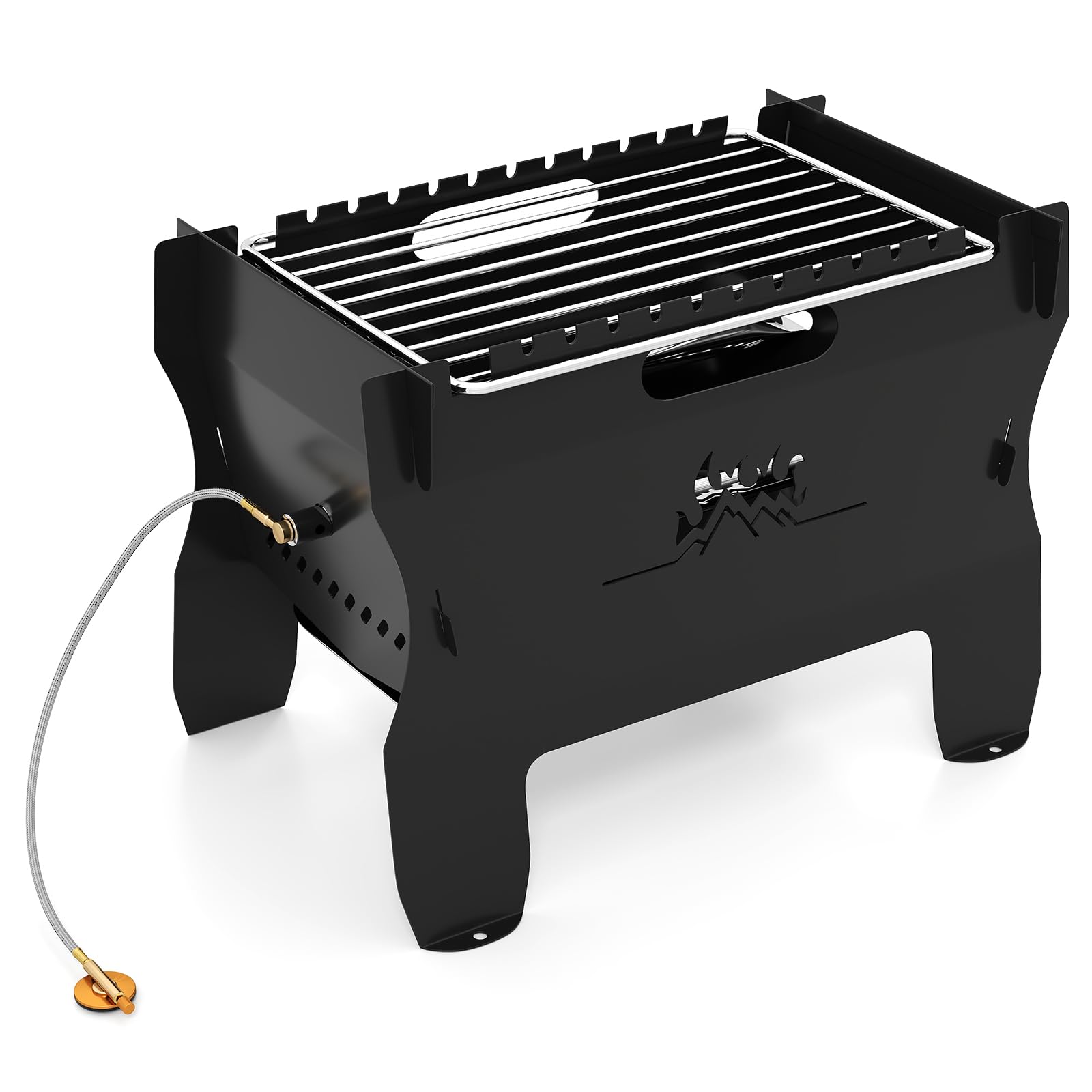 GOPLUS Parrilla de Camping Multifuel, Barbacoa Portátil a Gas, Carbón, Madera y Pellets, Estructura Resistente a Alta Temperatura, Cocina Diversificada para Picnic y Aventuras al Aire Libre