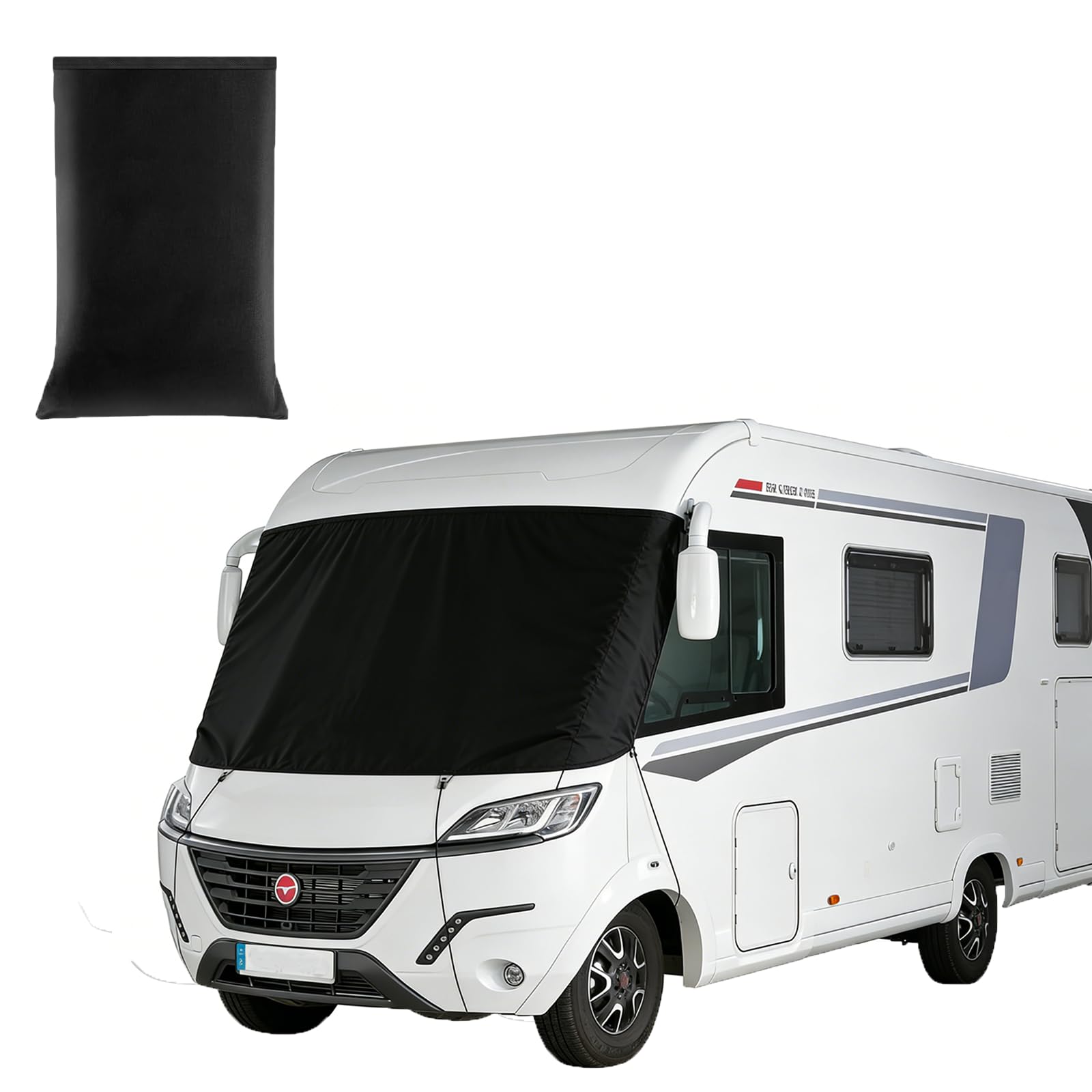 Cubierta para parabrisas de autocaravana integrada, 600d lujo A clase A con cremallera para parabrisas de coche, reemplazo, bloquea los rayos UV - 100% oscurecimiento
