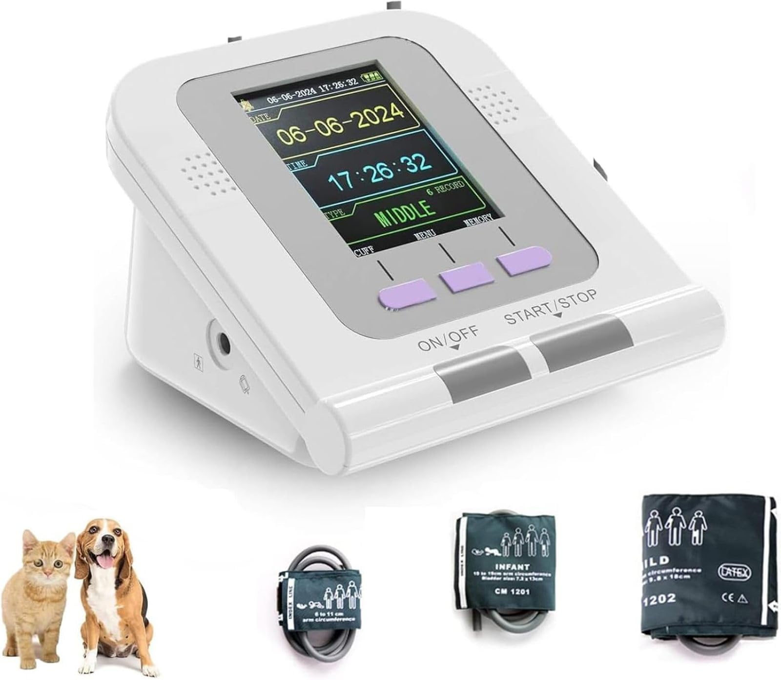 Esfigmomanómetro Electrónico Veterinario, Monitor Digital de Presión Arterial Veterinario, Medición de La Presión Arterial de Mascotas con 3 Manguitos, Pantalla LCD de 2,8 Pulgadas, para Perros/Gatos