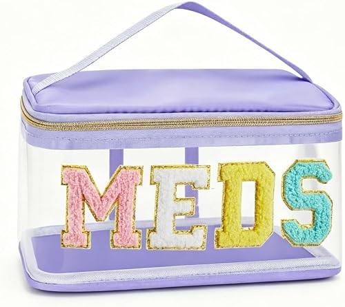 Medicine travel bag, Waterproof Nylon PVC, Embroidered Mesh Compartment, Anti-Splash Clean Surface, clear travel bags for toiletries, Portable Med Medicine Holder, For Women Daily.