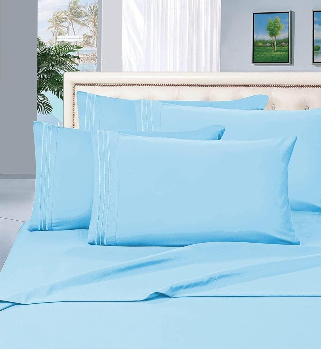 Elegant Comfort Luxury 4-Piece Bed Sheets Set on Amazon 1500 Premier Wrinkle,Fade and Stain Resistant Bed Sheet Set with Deep Pocket - Queen Aqua Blue