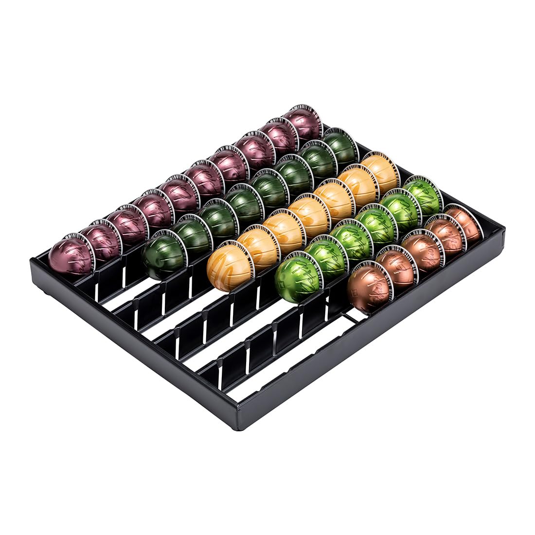 FlagShip Vertuo Pod Holder Drawer Insert Counter for Nespresso Pod Storage Vertuo Pod Organizer Black Metal(50 Pods Capacity)