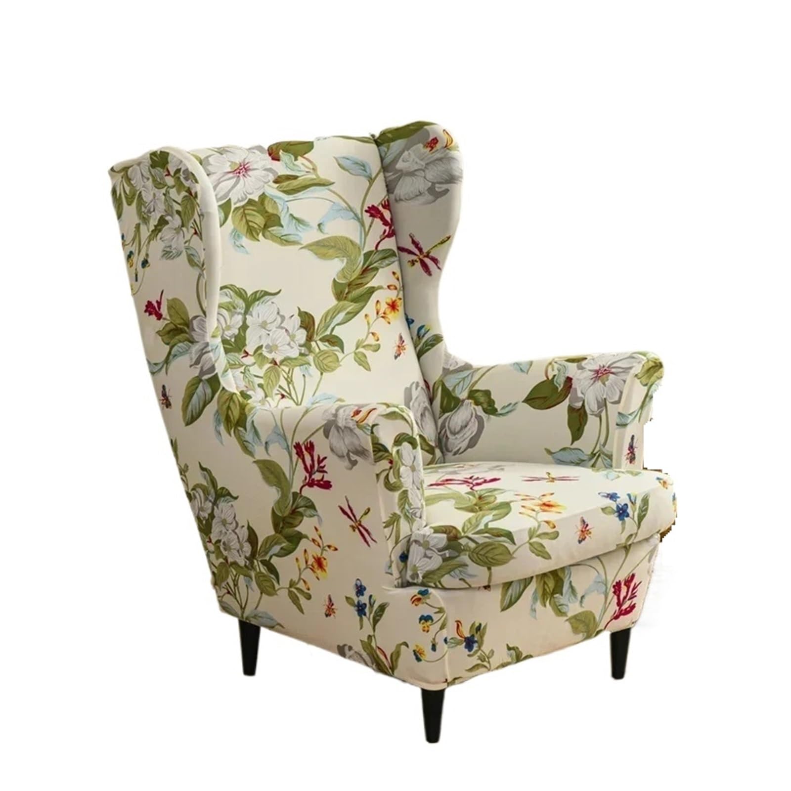 GCYEIDMA Wing Chair Slipcover Floral Printed Wing Chair Cover Stretch Armchair Covers Removable Relax Sofa Slipcovers with Seat Cushion(A7 Wingchair Cover)