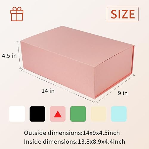 Miniatura 2 de YINUOYOUJIA Caja de regalo grande de 14 x 9 x 4.5 pulgadas, caja de regalo rosa con tapa de cierre magnético, cinta y tarjeta, caja de regalo para