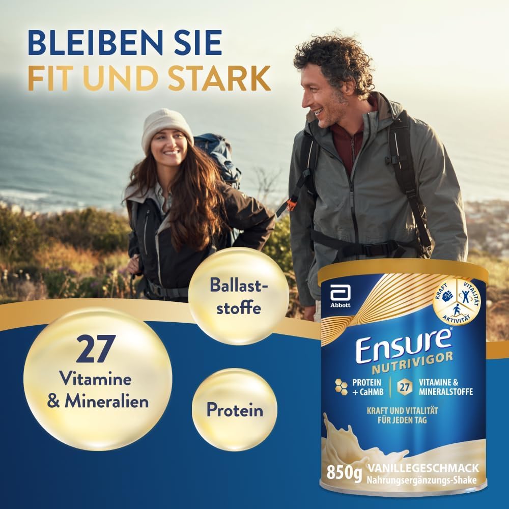 Ensure NutriVigor Vanille 850g Nahrungsergänzungsshake: Proteine, 27 Vitamine & Mineralstoffe, Vitamin C, Vitamin D, Zink und Magnesium – Für eine gesunde, ausgewogene Ernährung