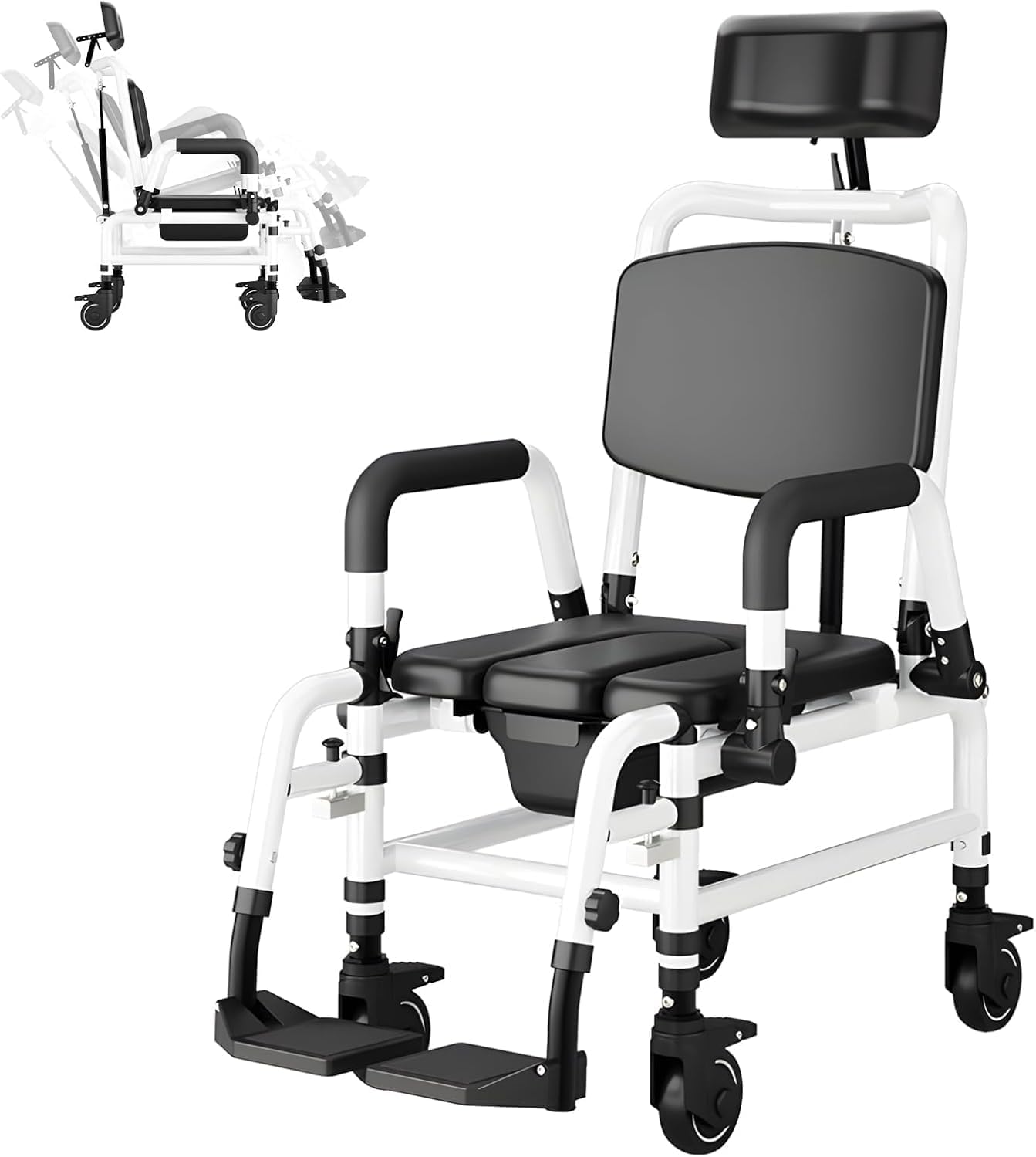 Silla WC Personas Mayores, Silla de Ducha con Ruedas para Inodoro Multifunción, para Personas Mayores, Silla de Ruedas a Prueba de caídas con Inodoro, Cubo extraíble