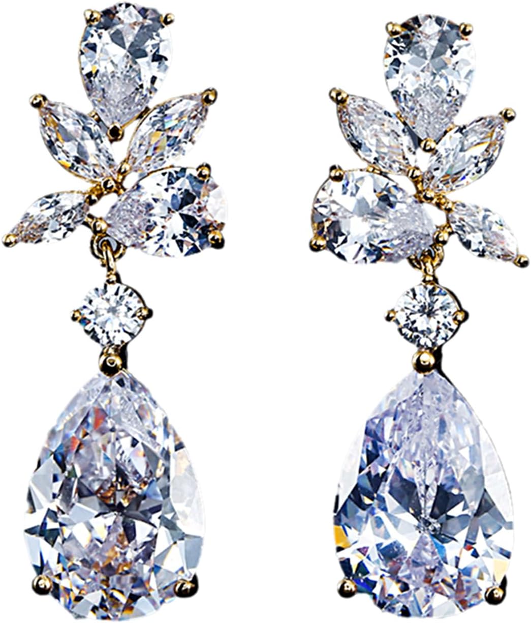 Sparkly Crystal Teardrop Dangling Earrings for Women,Irregular Geometric Cubic Zirconia Cluster Drop Dangle Earring,Bling Wedding Earrings for Brides - Image 7