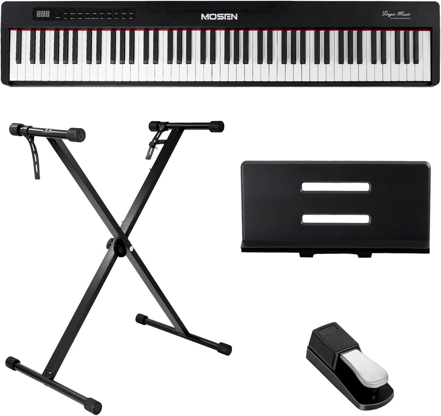 MOSEN Digital Piano 88 Keys Semi-Weighted, Portable Dual Keyboard for Beginners, Full Size Electric Piano Keyboard Supports USB MIDI, X-Stand, Sustain Pedal, MSP-45 (Black)