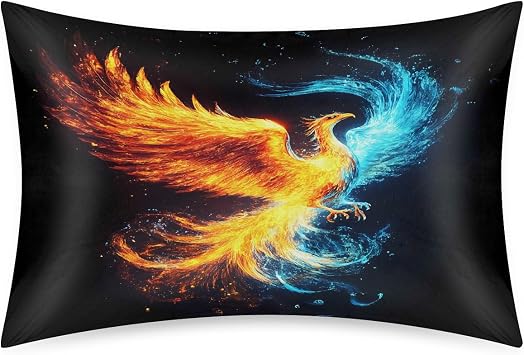 Satin Pillowcase for Hair and Skin, Silky Ice Fire Phoenix Art Painting Pillow Sham with Envelope Closure Decorative Pillow Cover for Bedroom Hotel, 20x30In