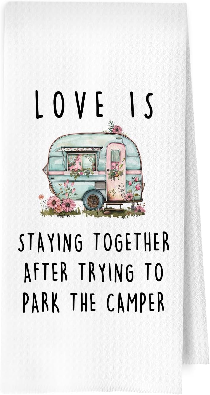 Camping Gifts Kitchen Towels - Gifts for Camping Lovers Decorative Waffle Dish Towels, Camper Gifts for Women Hand Tea Towel, 16x24 Inch