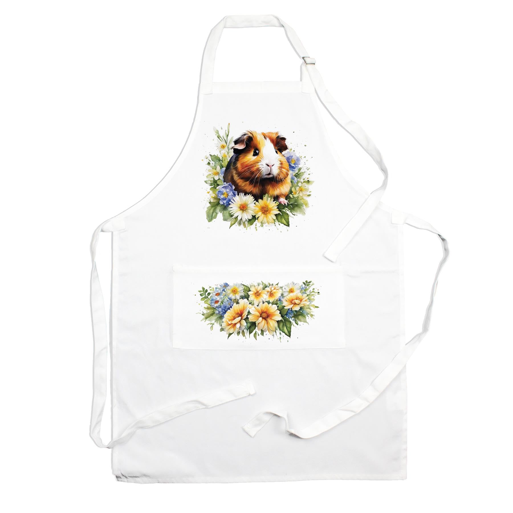 Purely Home Pet Animals & Flowers Guinea Pig Apron - Floral Cooking & Baking Adjustable Neck/Waist Ties - Large Front Pocket Womens Apron Gift