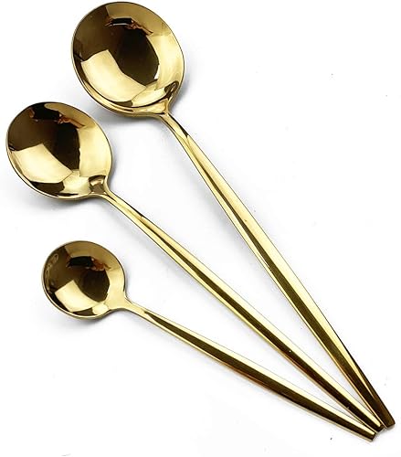 Miniatura 4 de Gugrida Cuchara de café dorada pulida con espejo, cuchara de té, cucharas de azúcar, mini cucharas de café, diseño ligero, juego de cubiertos de