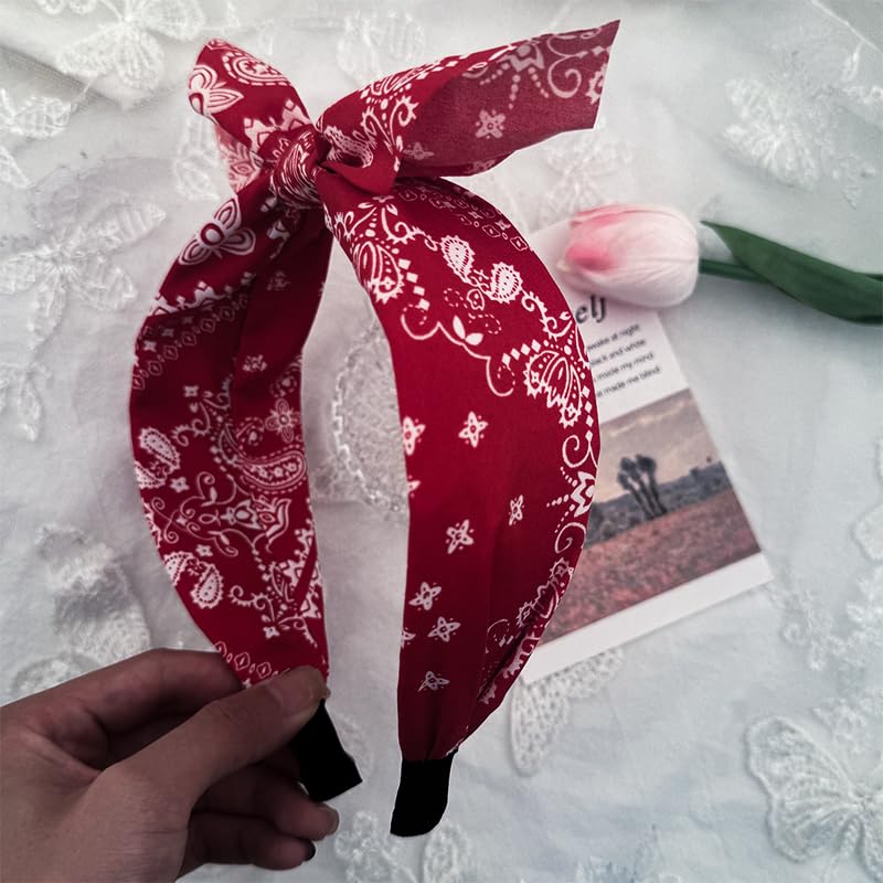 Red Paisley Bow Headband with Elastic Band for Women and Girls - Halloween Hair Accessory - Image 3