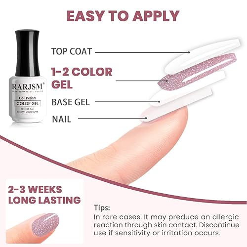 Miniatura 8 de RARJSM Esmalte de uñas de gel Shimmer Nude transparente, morado, rosa, brillante, iridiscente, arco iris, holográfico, brillantina, color neutro,