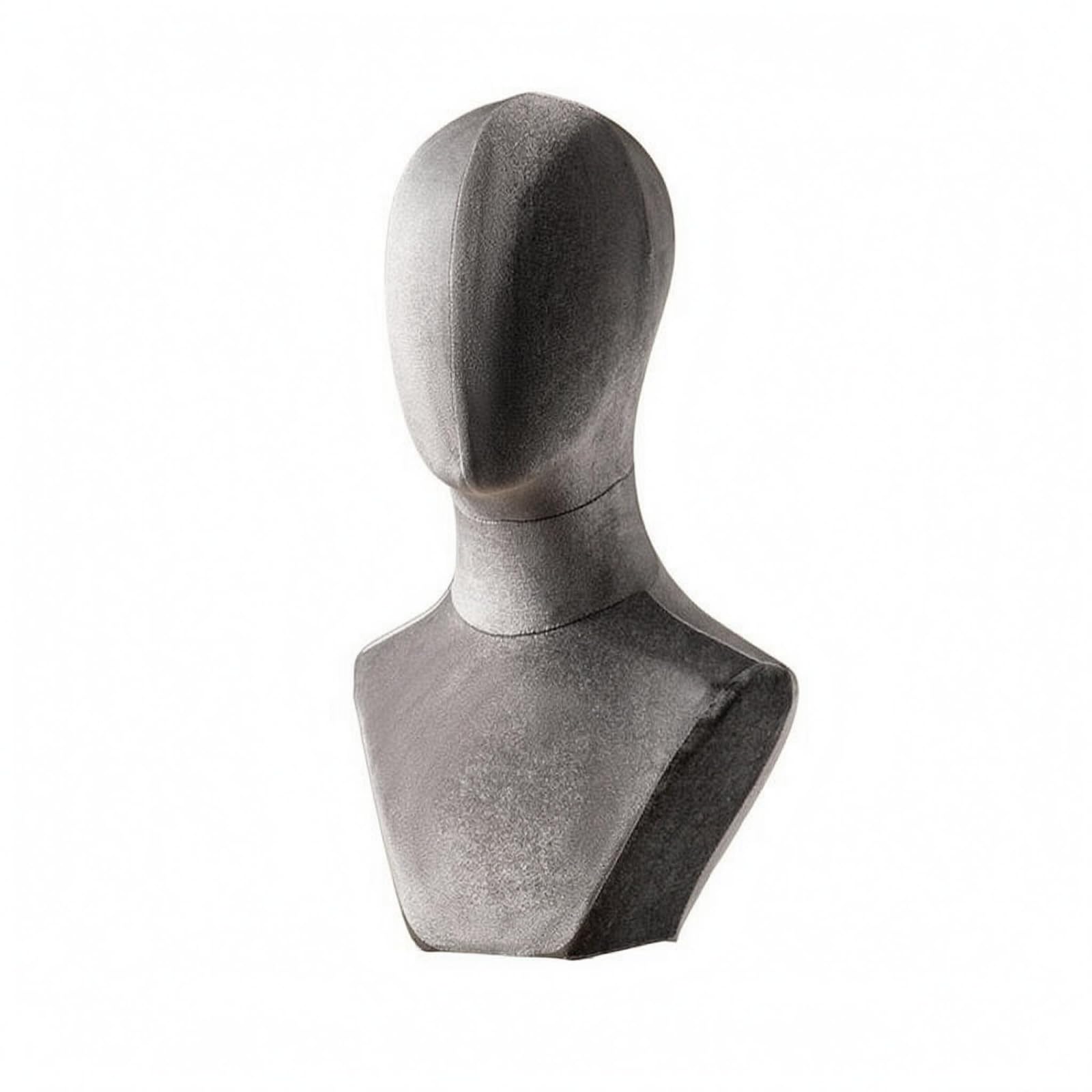 Testa Manichino Multiuso Supporto Testa Manichino Rivestimento Effetto Tessuto Attrezzatura da Vetrina per Negozio , Grigio , Medio In Velluto