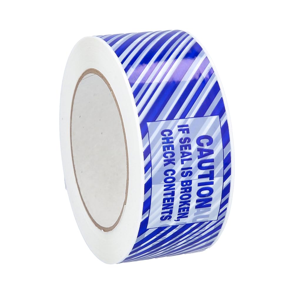 PSBM Broken Seal Tape, 2 Inch x 110 Yards, 36 Pack, Caution If Seal is Broken Check Contents in Blue Letters on White and Blue Striped Tamper Evident Tape