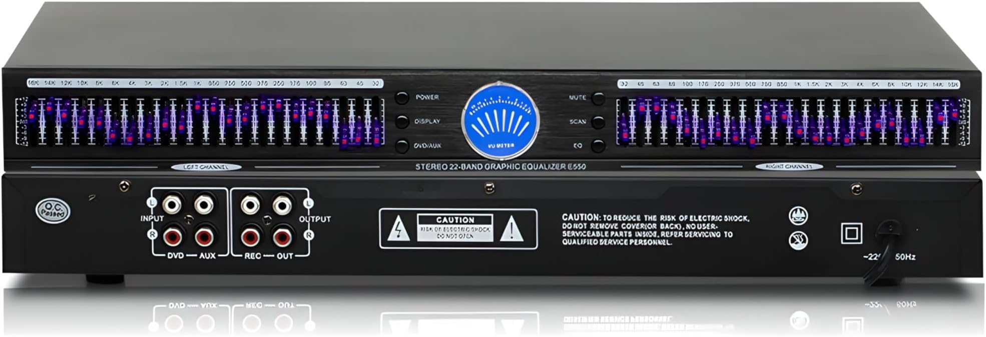 Digital Audio Equalizer, 22-Band Stereo Graphic EQ, Dual Channel, LED Music Spectrum Analyzer, Professional Audio Processor with 10 Preset Effects for Home or Studio