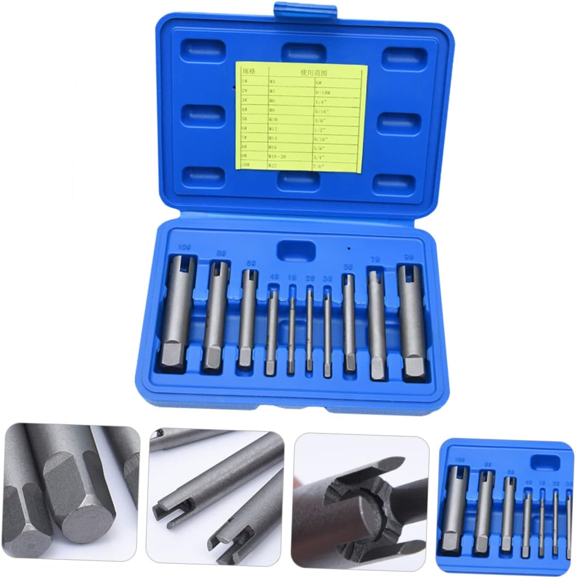 Vaguelly 10Pcs Screw Extractor Set Durable Tools for Removing Damaged Screws Bolts and Rusted Fasteners Convenient Storage Box Included Silver