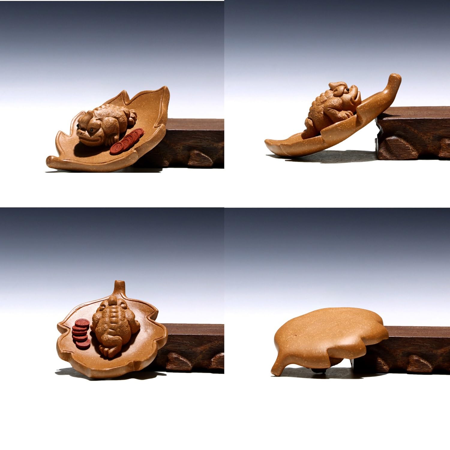 figurki zwierzątek， Zestaw do herbaty Maple Leaf Golden Toad z fioletowej gliny, akcesoria do rękodzieła, ozdoby na biurko na ceremonię herbacianą
