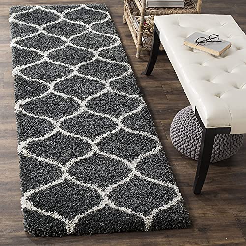 Image of Handwoven Microfibre 3D Rug for Living Room (Dark Grey & Ivory Moraccan, 2 X 8 Feet (Runner), Microfibre)