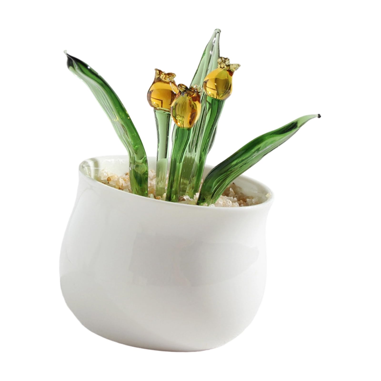 Tsophreniq Delicate Glass Succulents Potted Plant Figurine Realistic Succulents in White Pots Design Desktop Shelf Decors Glass Simulation Plant Bonsais