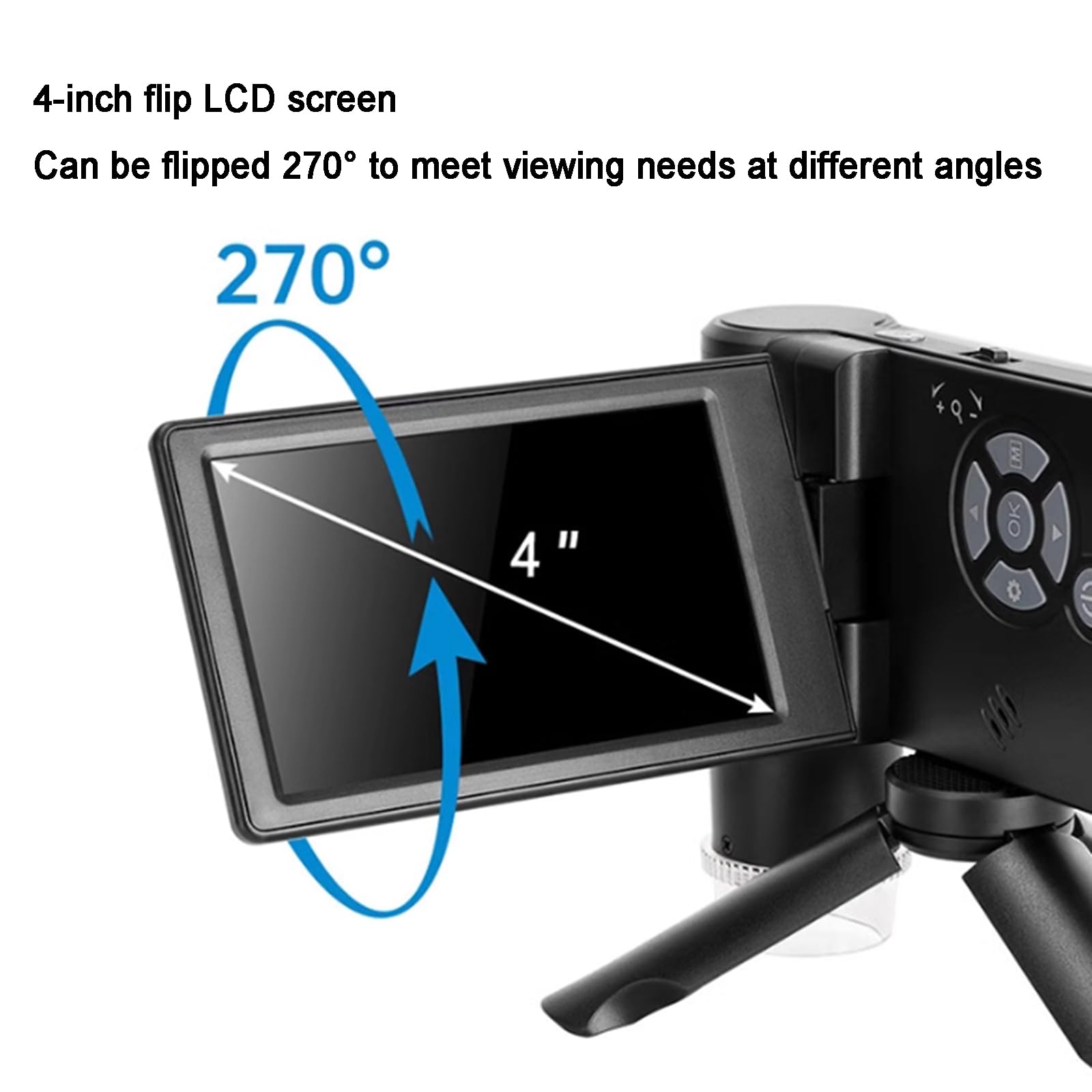 Microscopio Digitale Portatile, Ingranditore 10-300X, con Schermo LCD da 4 Pollici, Funzione Foto/Video, 8 Luci LED, Uscita di Supporto, per Piante, Monete, Diamanti