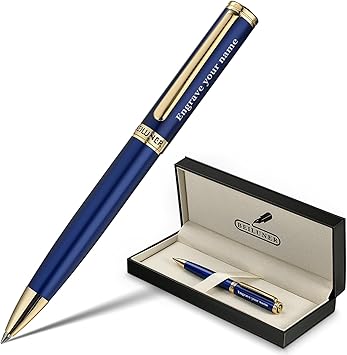 BEILUNER Luxury Personalized Gel Pen with 24K Gold Finish, Blue Piano Lacquer, Luxury Grade Craftsmanship, Best Pen Gift Set for Men and Women, Professional, Executive, Office, Retractable Nice Pens