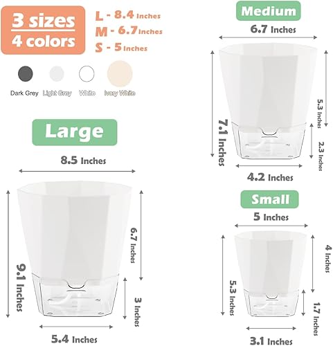 Miniatura 5 de Paquete de 2 macetas de riego automático de 8.4 pulgadas, macetas de riego automático para plantas de interior y exterior, macetas de riego