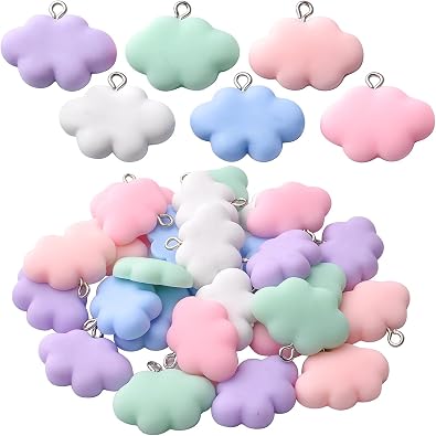 Aylifu 30pcs Cloud Charm Pendant Colorful Resin Charms 3D Cartoon Cloud Charms Resin Cloud Keychains for DIY Jewelry Necklaces Bracelets Earrings Making
