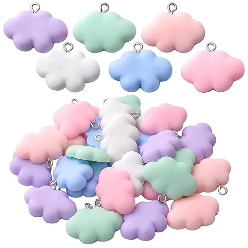 Aylifu 30pcs Cloud Charm Pendant Colorful Resin Charms 3D Cartoon Cloud Charms Resin Cloud Keychains for DIY Jewelry Necklaces Bracelets Earrings Making
