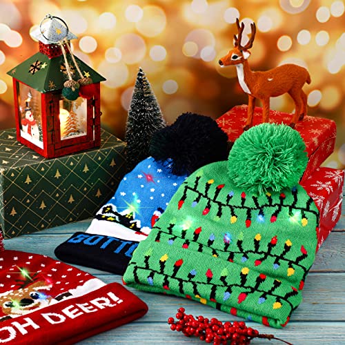 12 Pcs Led Light Up Christmas Beanie Hats Xmas Knitted Hat Unisex Winter Hat Flashing Cap For Adults Kids Christmas New Year (Stylish) #TOP6